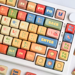 MAIMOOO Instant Noodle Thai Keycap MOA Profile 120 คีย์ PBT Dye Sublimation Aula F75 F99 RK100 รอบการ์ตูน Keycaps น่ารักสีบล็อก Grafi Thai Keycaps