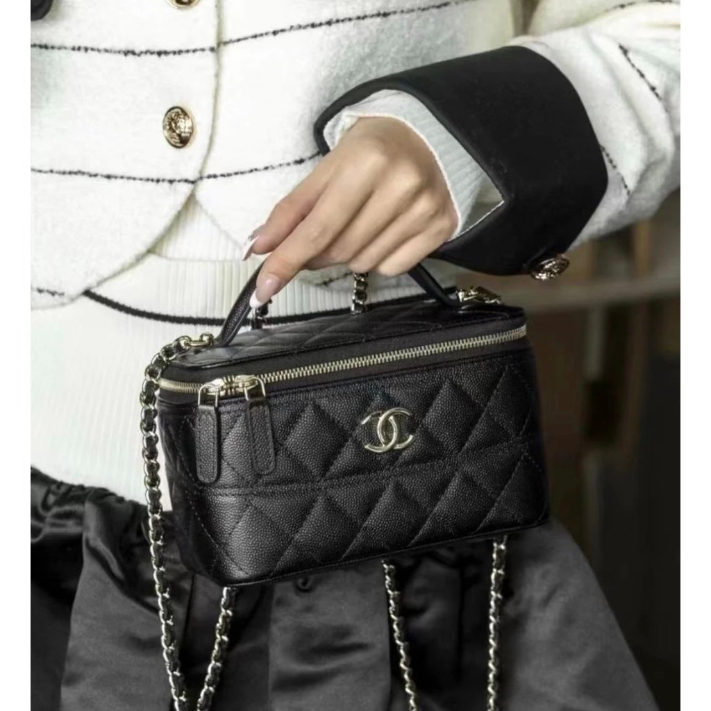 Chanel 25C Early Spring vanity Lychee Beef Long Box Small Sachet Bag Handle Bag Portable Shoulder Ha