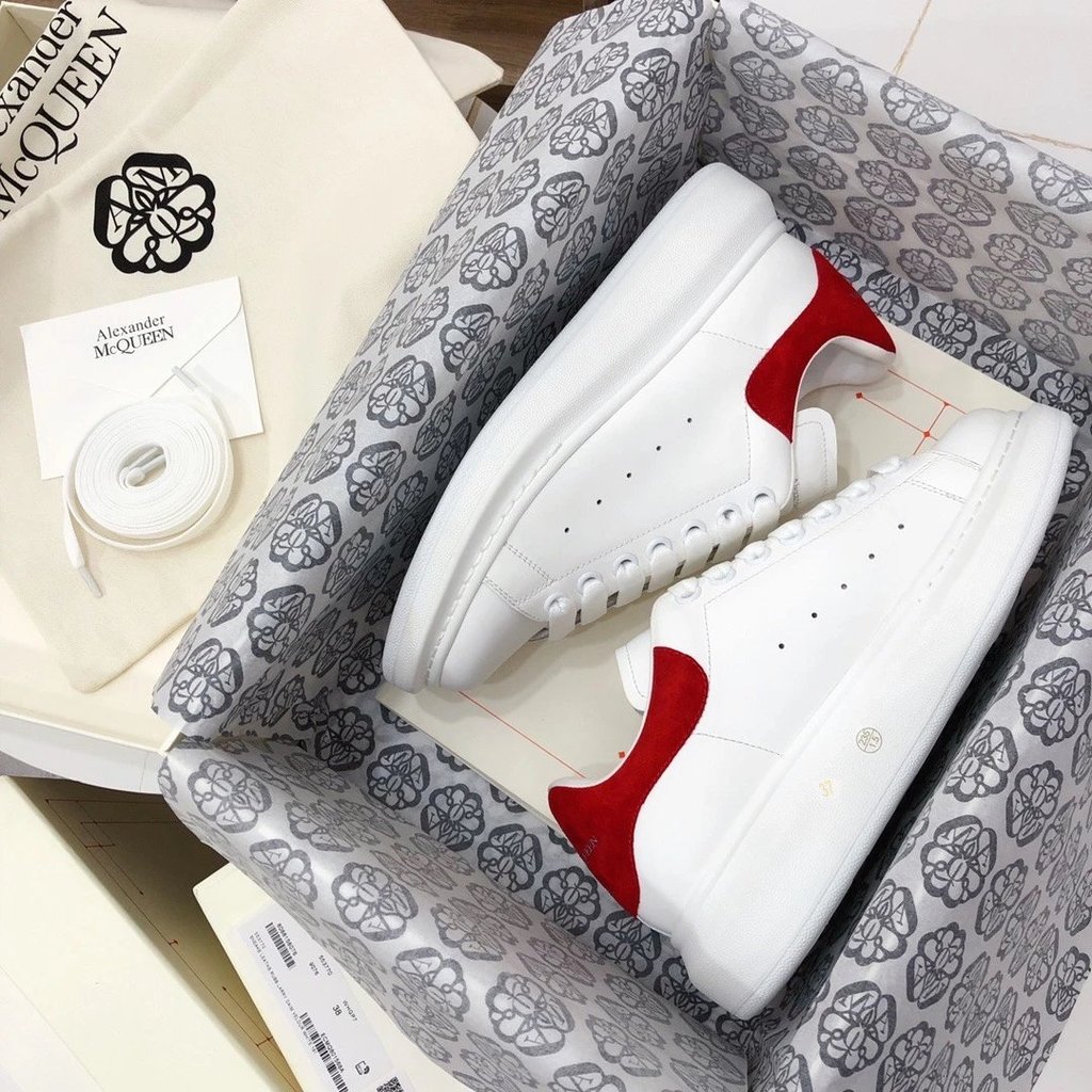 Alexander McQueen รองเท้าสีขาวความสูงแพลตฟอร์มแพลตฟอร์มรองเท้า McQueen รองเท้าเพิ่มความสูง McQueen ร