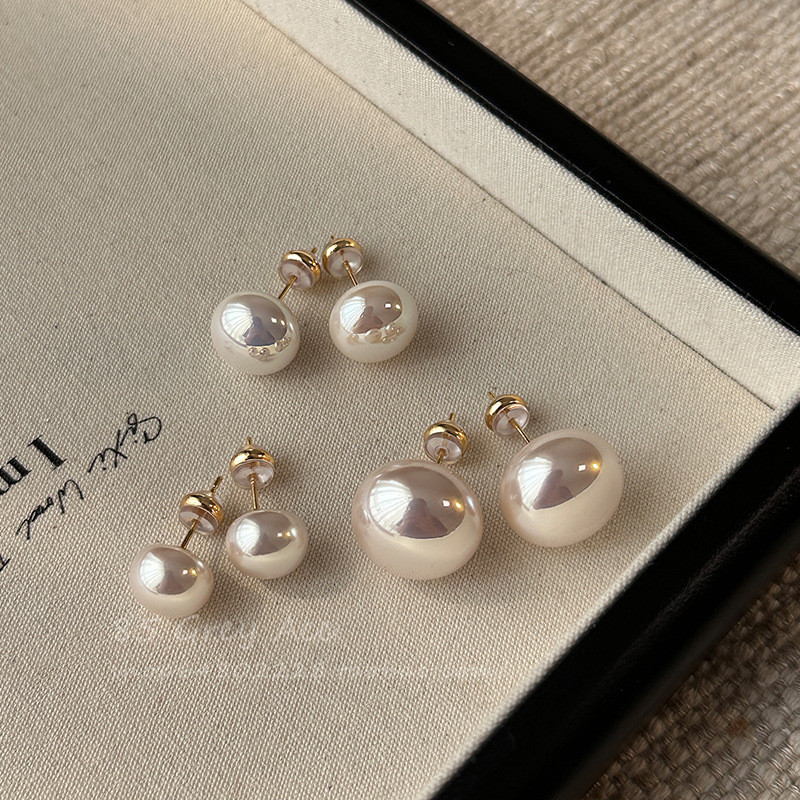 Shijia นึ่งขนมปังสีชมพูนมต่างหูมุกสีขาวหญิง Niche High-End Feel 999 ต่างหูเข็มเงิน Classy All-Match 