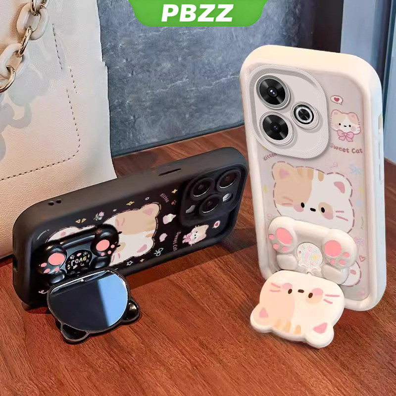PBZZ FOR เคส สําหรับ POCO C65 5G redmi 13C 2023 redmi 14c เคสโทรศัพท์ Softcase ซิลิโคนกันกระแทกออกแบบใหม่ความงามการ์ตูนแมวผู้ถือสําหรับกระจก JTMMZJ01