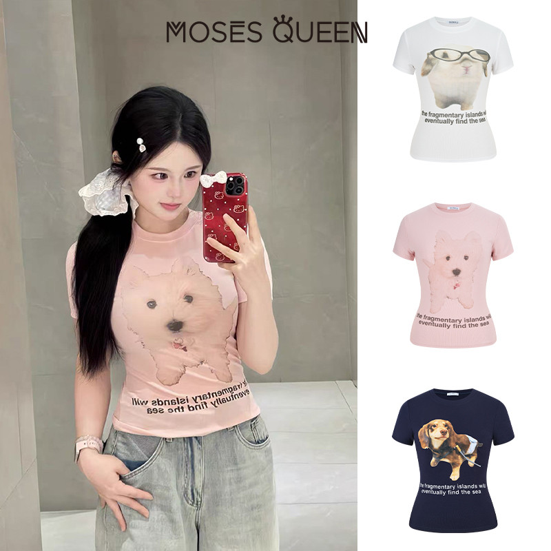 < MOSESQUEEN > ผู้หญิงคอลูกเรือแขนสั้นด้านบนสัตว์น่ารักพิมพ์หลายสีนุ่มสบายระบายอากาศมีสไตล์ทุกการแข่งขันชุดลําลองทุกวัน #63582-63583-63584