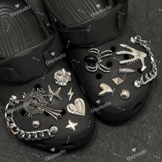 Punk Gothic รองเท้าโลหะ Charms - 3D Punk Minimalist Clog รองเท้าแตะอุปกรณ์เสริม INS