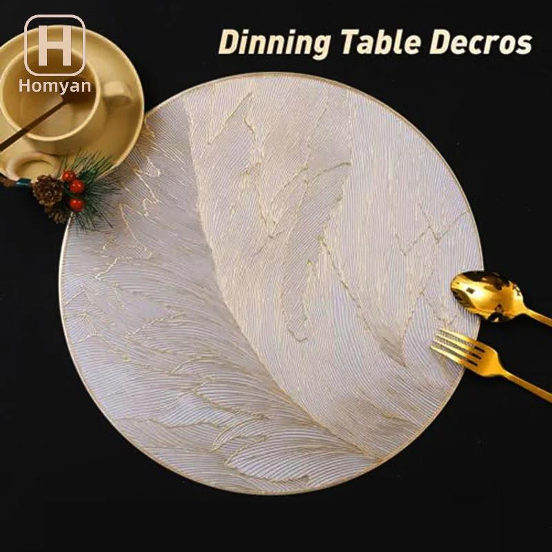 Tianyuaneee รอบหรูหรา Placemats ลื่นตารางทนความร้อน Pressed ไวนิล Place Mats สําหรับอาหารค่ําตาราง D
