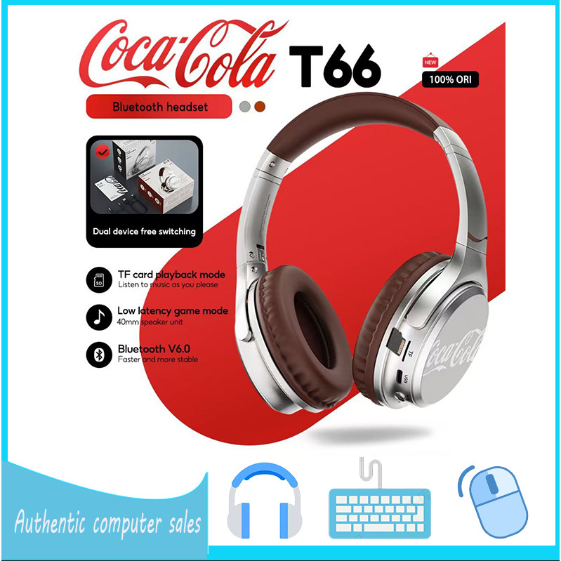 Coca Cola T66 Retro หูฟังบลูทูธ v6.0 หูฟังไร้สายหูฟังชุดหูฟังแบบครอบหูพร้อมไมโครโฟน