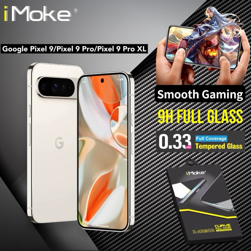 IMoke 9H กระจกนิรภัยเต็มรูปแบบสําหรับ Google Pixel 10 Pro XL/Pixel 9a/9/9 Pro/9 Pro XL (0.33 มม.)