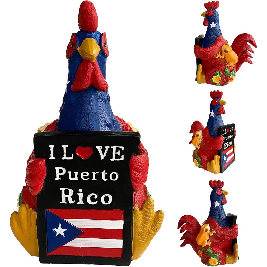 Puerto Rico Rooster Coqui Music Box Figurine, Handmade Boricua Decor, Puerto Rican Coqui Frog มีเสีย
