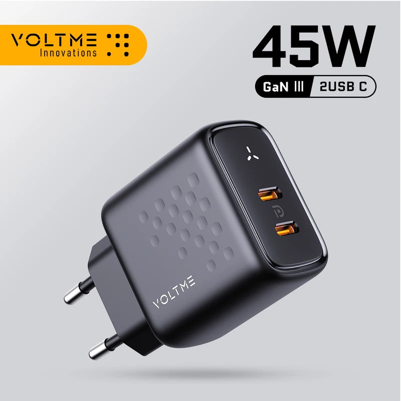 VOLTME USB Charger PD QC 3.0 Fast Charger Quick Charger PD 45W GaN Dual USB C Charger สําหรับ iPhone