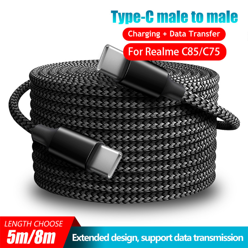 KYBD 8M/5M USB C To Type C สายเคเบิลข้อมูลยาว PD60W Fast Charger Universal Extended Data Cable สําหรับ Realme C85 C75 ประเภท C FAST CHARGE CABLE