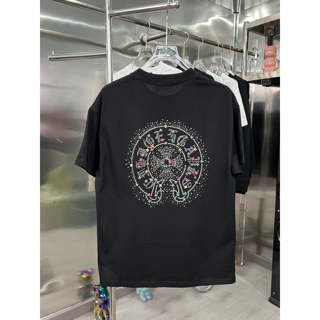 Chrome Hearts Chrome Hearts Chrome Hearts 2026 ด้านหน้าด้านหลัง Horseshoe Hot Diamond คู่เสื้อยืดแขน