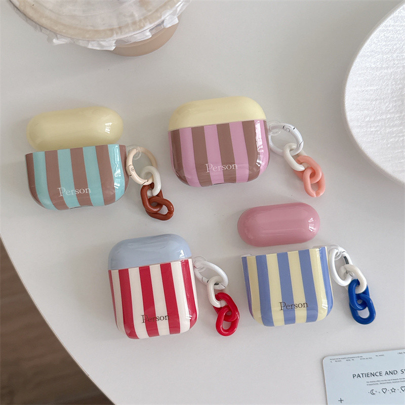 การออกแบบลายทางมินิมอลสําหรับ Airpods 1/2 3 Pro2 pro3 Airpods4 耳机套装 无线蓝牙保套 AirPods Pro i3 i4 pro3 保机护套