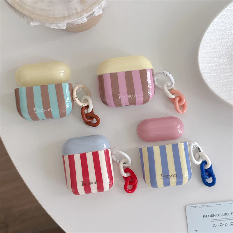 การออกแบบลายทางมินิมอลสําหรับ Airpods 1/2 3 Pro2 pro3 Airpods4 耳机套装 无线蓝牙保套 AirPods Pro i3 i4 pro3 保机护套