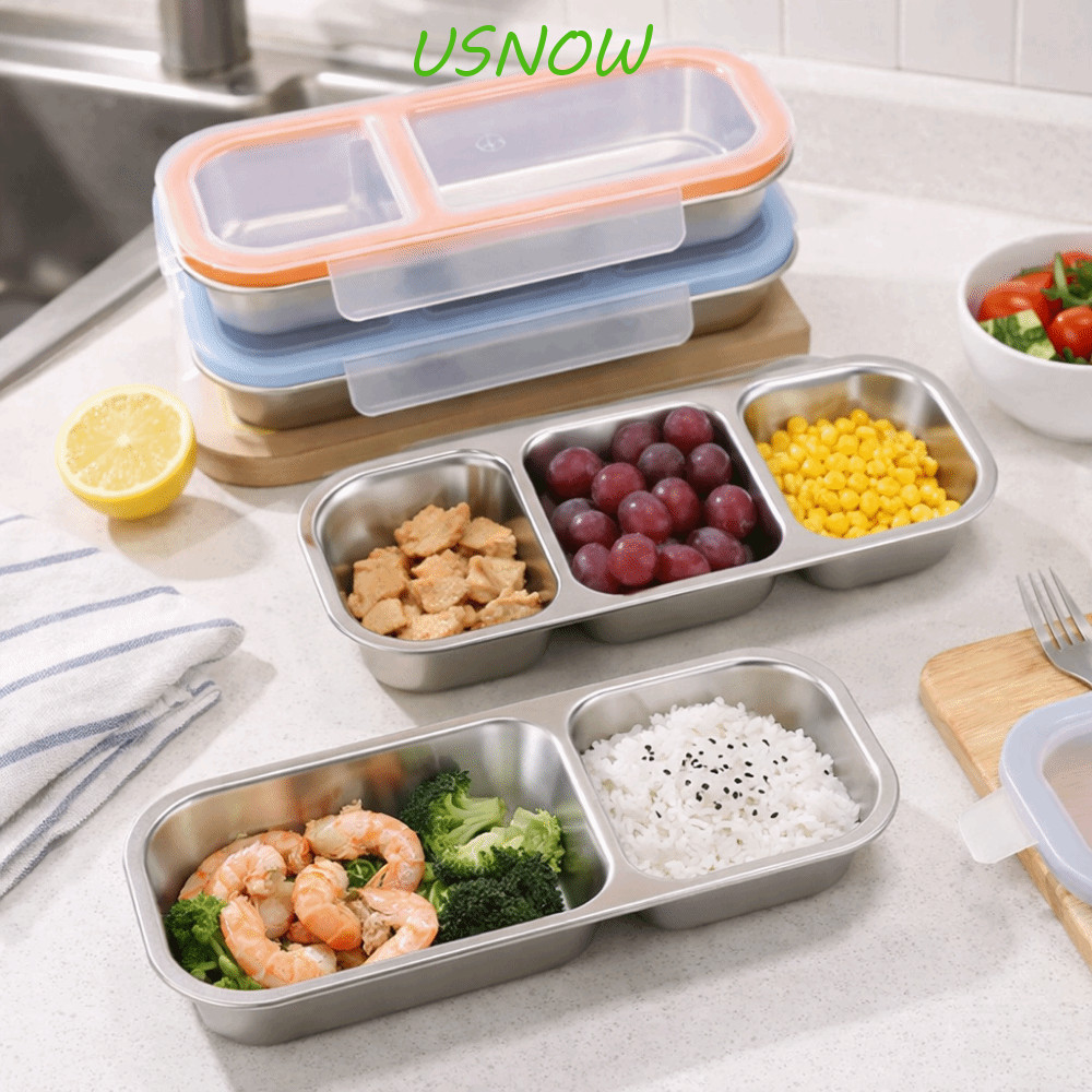 USNOW ภาชนะเก็บอาหาร,รั่วซึม 600/700 Ml ความจุกล่องอาหารกลางวันสแตนเลส,กล่องเก็บของสด 2/3 ช่องปิดผนึกถาดปรุงรสแบบใช้ซ้ําได้ Camping