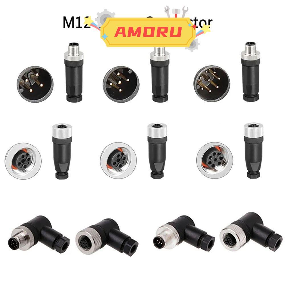 AMOR12U7 M12 Sensor Connector, 4 5 8 Pin Connector M12 ปลั๊กการบิน,ชายหญิงซ็อกเก็ต M12 Sensor Cable 