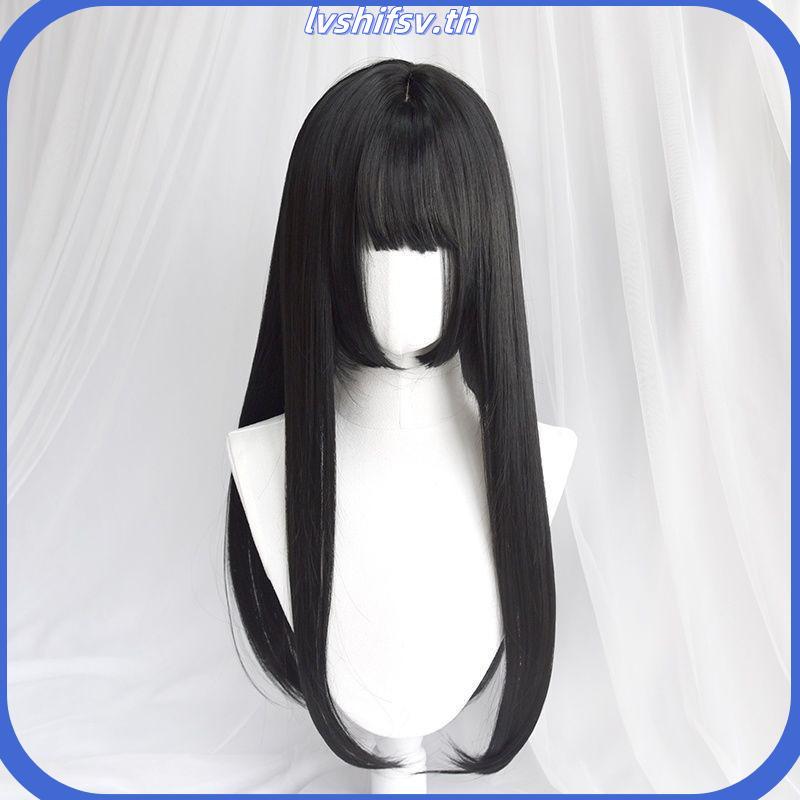 XINPIN*High-End-cosUniversal Black Brown Hime Cut Fringe Princess Cut Long Straight Hair Natural Wig