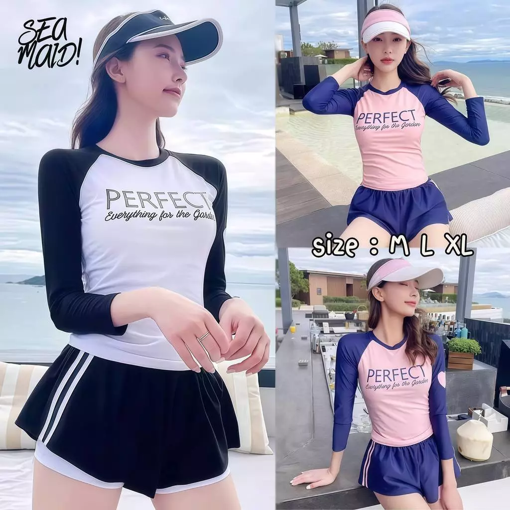SEA MAID ชุดว่ายน้ำผู้หญิง ชุดว่ายน้ําทูพีช ชุดว่ายน้ำแขนยาวผู้หญิง 🌈 มีไซส์ M-XL | น้ำหนัก 40-65 กก. Y220