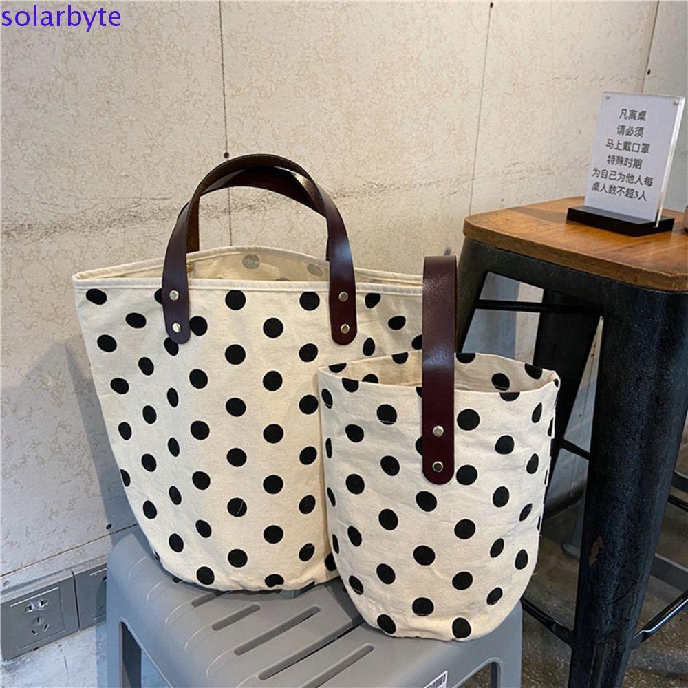 SOLARBYTE กระเป๋าทรงถังลายจุด แบบสไตล์เกาหลีลายจุดคลื่น ดีไซน์วินเทจ สำหรับใส่กล้องและของใช้ประจำวันได้เยอะ เหมาะสำหรับการเดินทาง