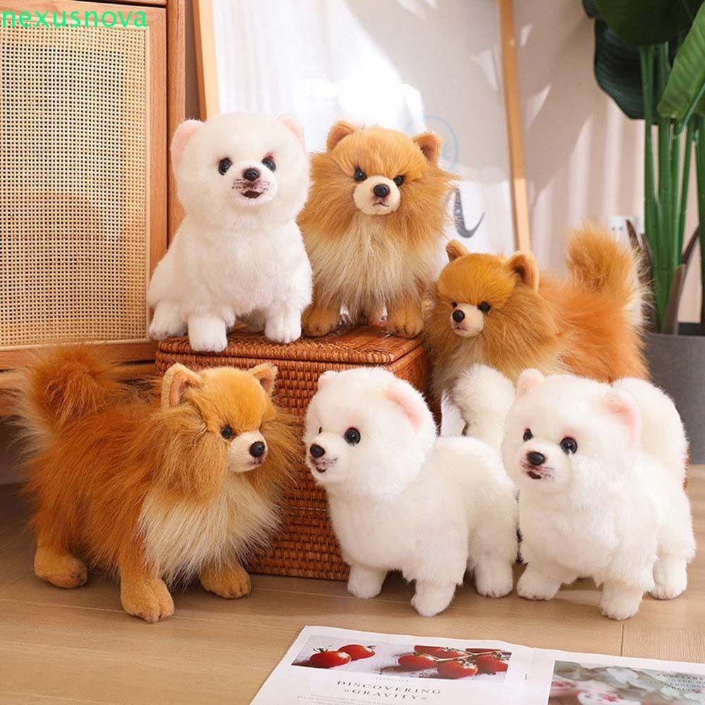 NEXUSNOVA จําลองสุนัขปอมเมอเรเนียน,ยืนตุ๊กตาสัตว์ Pomeranian Plush ของเล่น,เด็กเด็กวัยหัดเดินตกแต่งบ้านตุ๊กตาสัตว์เลี้ยง Fluffy ตุ๊กตาลูกสุนัขของเล่นเด็ก