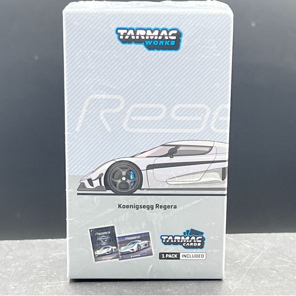 Tarmac Works Koenigsegg Regera Silver Metallic / Blue Accents + Trading Cards