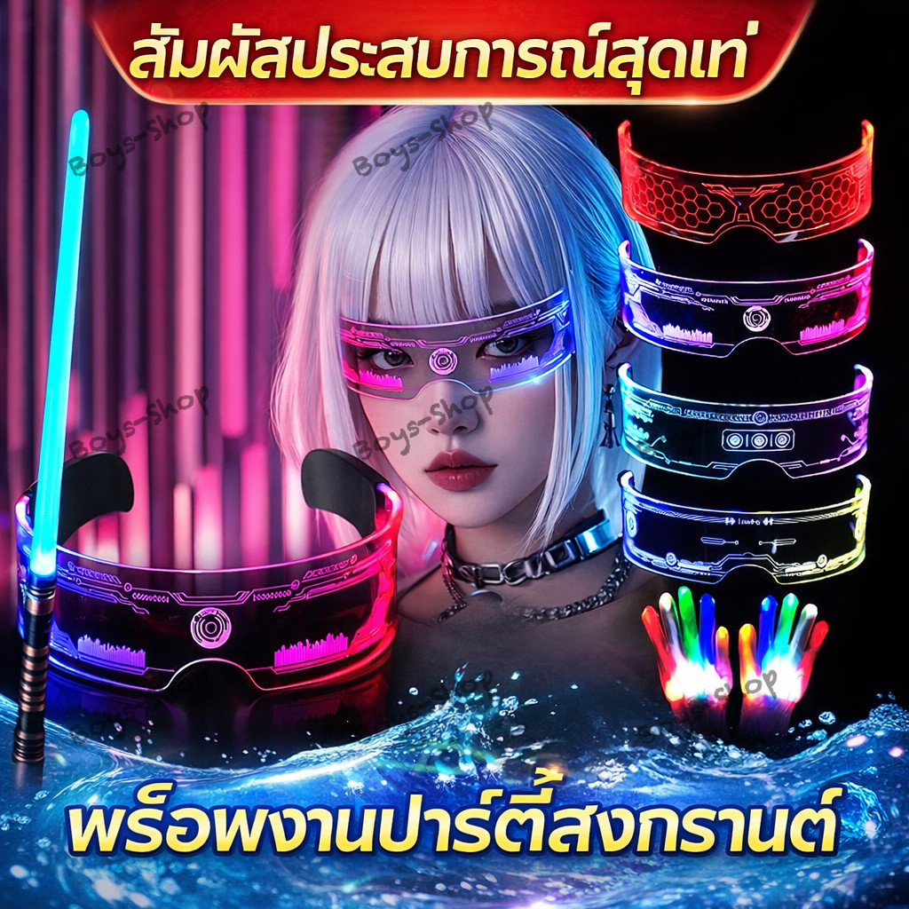 แว่นตา LED เรืองแสง แว่นไฟ 7 สี แว่นตาปาร์ตี้ แว่นตาคอนเสิร์ต แว่นตาเทศกาลดนตรี อุปกรณ์สงกรานต์ แว่นตาไซเบอร์พังก์