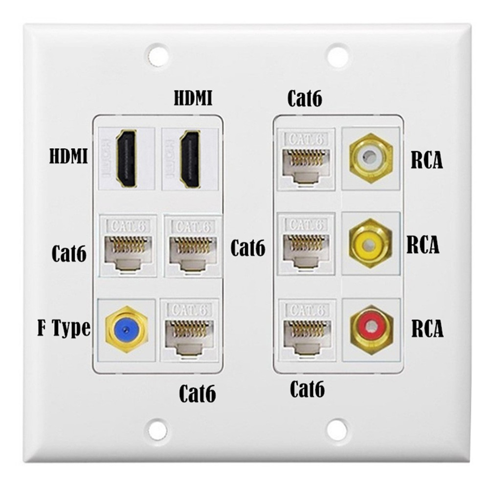 แผงซ็อกเก็ตภาพและเสียงมัลติฟังก์ชั่น 3RCA + HDMI + F Head TV + RJ45 Cat6 เครือข่าย Coaxial TV HD อเม