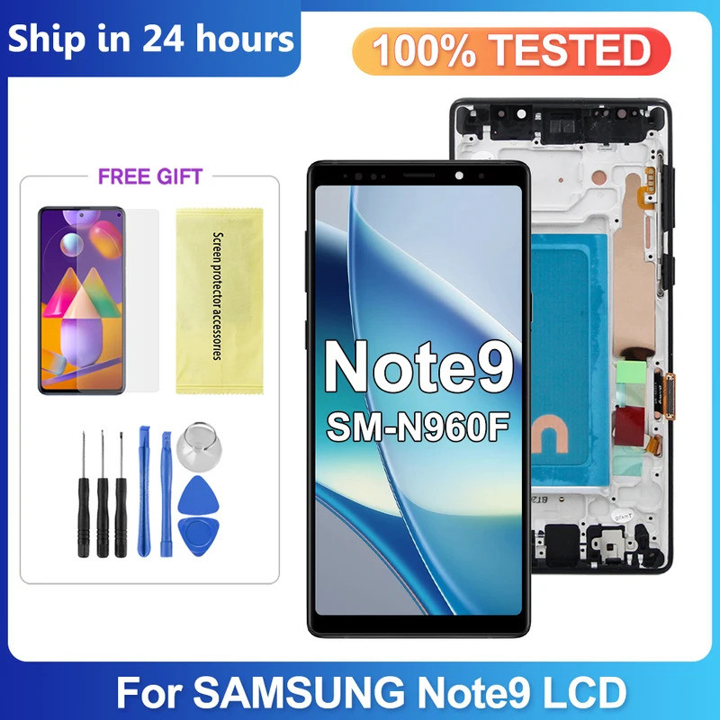 TFT สําหรับ Samsung Galaxy Note9 N960F N960F/DS N960U จอแสดงผล LCD หน้าจอสัมผัสดิจิตอลพร้อมกรอบสําหร