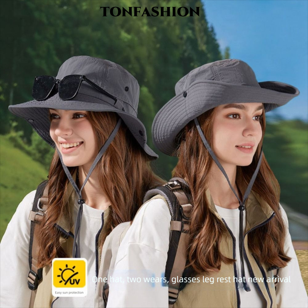 TONFASHION หมวกแบบชาวประมง ป้องกัน UV กันน้ำ ดีไซน์ปีกด้านกว้าง ออกแบบมาพร้อมแว่นตา สำหรับสวมใส่ในทุกกิจกรรมกลางแจ้ง