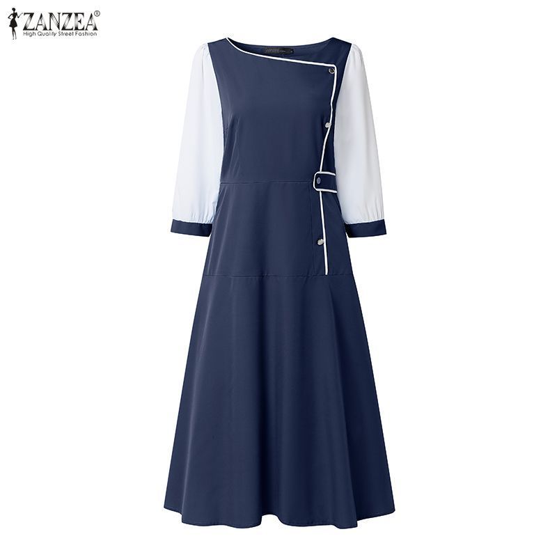 ZANZEA ชุดแฟชันเกาหลีสำหรับสตรี ดีไซน์พิเศษรอบคอมีซิป.INVISIBLE waist ทรงกระบอกเพรียวบาง