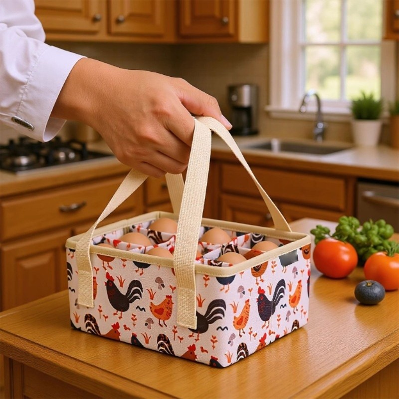 CH Eggs Collecting Basket Eggs Bags with 9 Pouches Canvas Eggs Holder with Bottom
