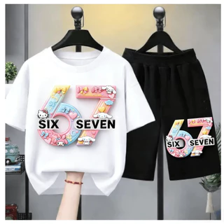ชุดสูทเด็กผู้หญิง มูมิน สไตล์หวาน เสื้อยืดและกางเกงขาสั้น ผ้าคอตตอนแท้นุ่มสบาย ไซส์ 100-150