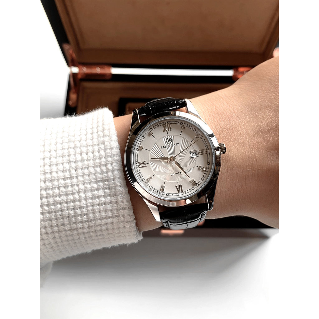 นาฬิกาเข็ม PABLO RAEZ นาฬิกาข้อมือลำลองหนังแท้สีน้ำตาล