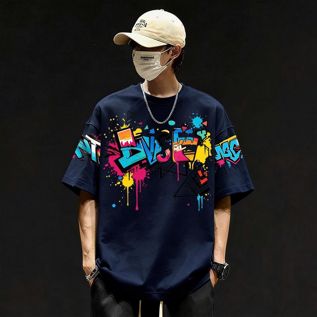 Y-T🧸เสื้อแฟชั่น เสื้อยืด oversize ผ้าฝ้าย100% แนวสตรีท ไม่ต้องรีดผ้า สวมใส่สบาย ผ้านิ่ม ลาย "Graffiti”