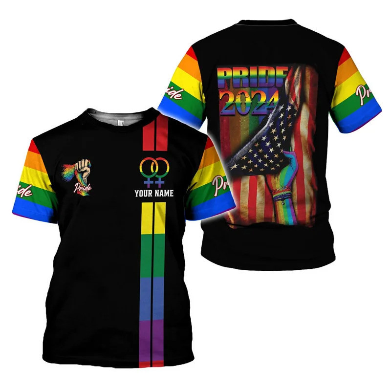 Custom LGBT Pride Flag 3D พิมพ์ T เสื้อสําหรับชายส่วนบุคคลชื่อเกย์คู่เสื้อยืด Rainbow Proud LGBTQ ขอ