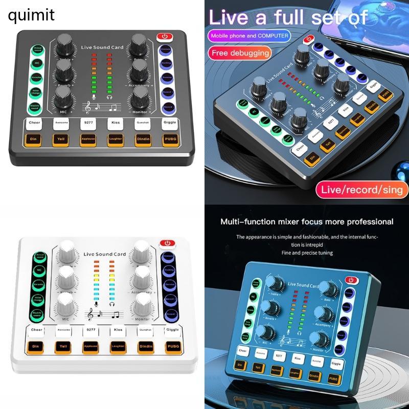 QUIM Podcast ไมโครโฟนการ์ดเสียงมิกเซอร์พร้อมเปลี่ยนเสียงอุปกรณ์ Podcast ไมโครโฟนคอนเดนเซอร์สําหรับโท