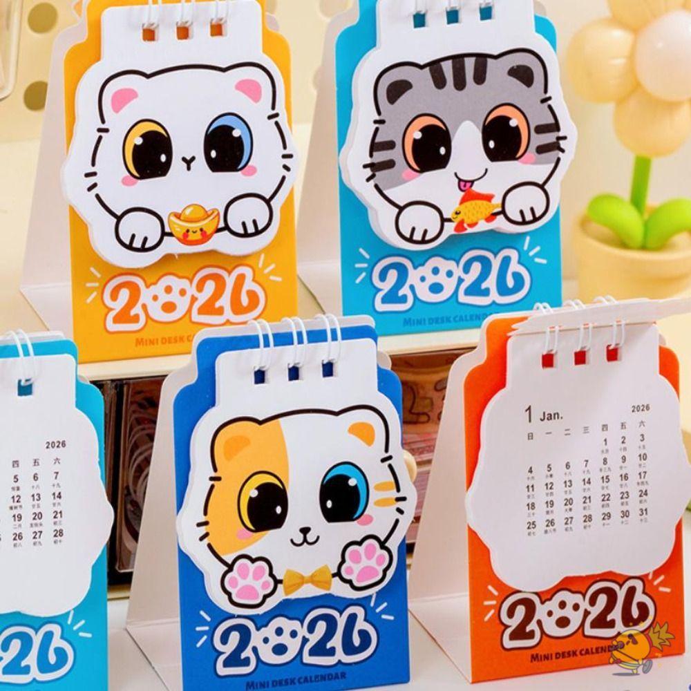 Wxdx.ไทย 2026 ปฏิทินตั้งโต๊ะ, มินิการ์ตูนแมวขดลวดปฏิทิน, ตารางเครื่องหมายปฏิทินแบบพกพาเครื่องประดับโต๊ะทํางานอุปก