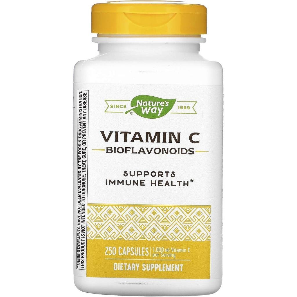 Natures Way วิตามินซีไบโอฟลาโวนอยด์ รองรับภูมิคุ้มกัน* วิตามินซีต่อเสิร์ฟ 2 แคปซูล ส่งเสริมคอลลาเจน*