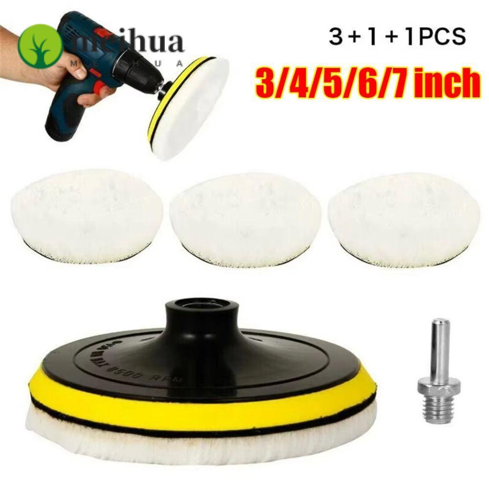 MEIHUA ชุดแผ่นขัดรถ 5 ขนาด - ฟองน้ำขัดขนแกะ 3-7 นิ้ว พร้อมด้ามจับ T-Shape สำหรับขัดล้อและตัวถัง รุ่น