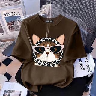 Teddy Tee 💖 เสื้อน่ารักเสื้อสาวอวบ OVERSIZE พิมพ์ลาย "Cool Cat" เสื้อแฟชั่น เสื้อคอกลม ผ้าCOTTON โคตรนุ่ม【COD】