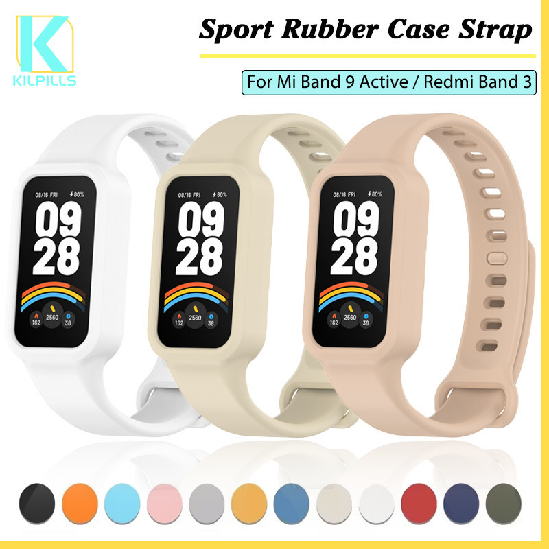 กรณีซิลิโคนกีฬา + สายรัด for Xiaomi Band 9 Active ผู้ป้องกันหน้าจอฝากกันชนสายยางปรับได้ for Smartwatch Redmi Band 3