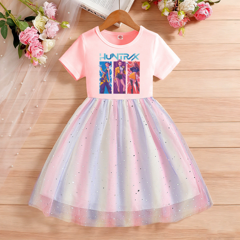 Kpop Demon Hunter เด็กทารก A-line ชุดแขนยาวพิมพ์ Tulle Patchwork ชุด