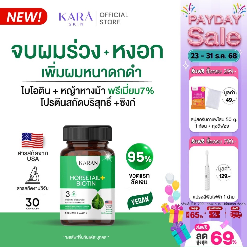 KARAN Biotin Premium Horsetail Grass Pure Protein Zinc BIOTIN HORSETAIL ZINC เพิ่มผมหนาและป้องกันผมร