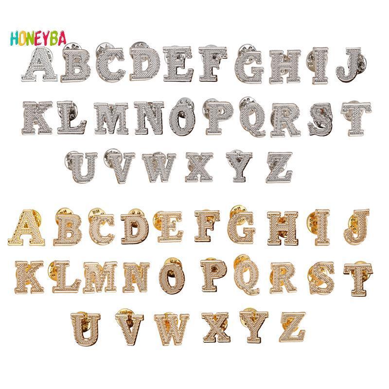 <Honeyba> 2PCSใหม่โลหะเริ่มต้นA To Z Pin 26 Letter Pinsเข็มกลัดเสื้อสูทป้ายLapel Pinแฟชั่นเครื่องประ