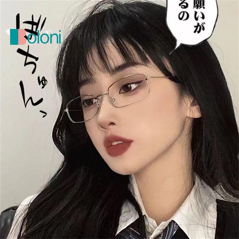 [Boloni] Y2K Harajuku Small Square Frame Glasses Women Retro Metal Glasses Clear Reading Glasses Blu