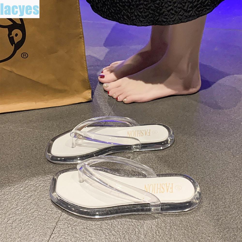 LAYES Flip Flops รองเท้าแตะ,โปร่งใส Anti Slip Flats รองเท้า, Casual Out Wear Summer Beachwear Platfo