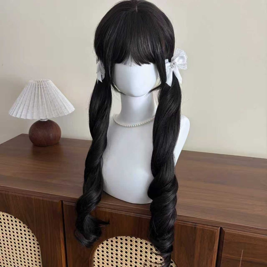 วิกผมหญิงผมหยิกยาว 85 ซม. สไตล์หางม้าคู่ ดีไซน์เต็มหมวก - รูปที่ 7