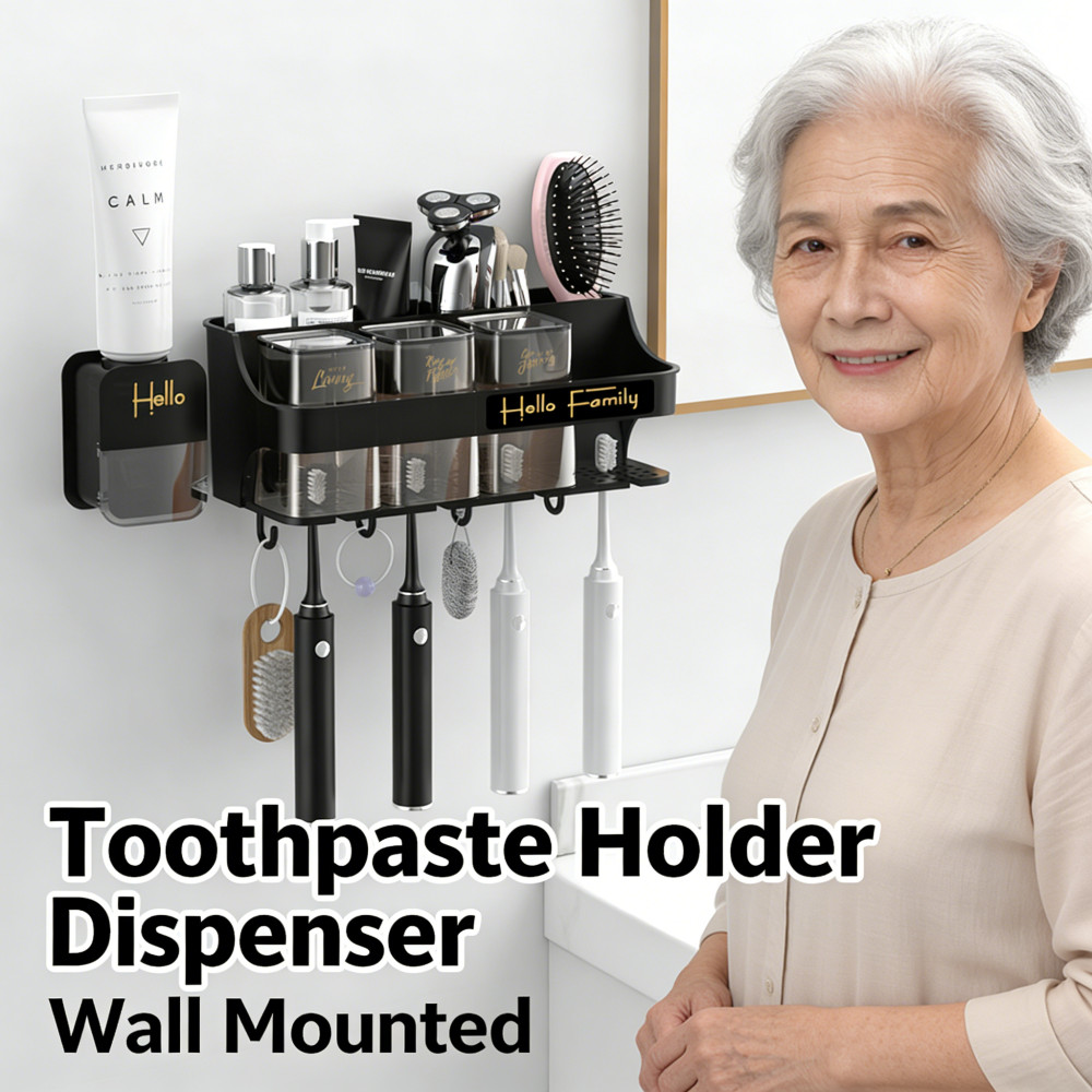 ถ้วยแปรงสีฟัน Satisfy Satisfy Satify Black Family Free Bathroom 2 Holder