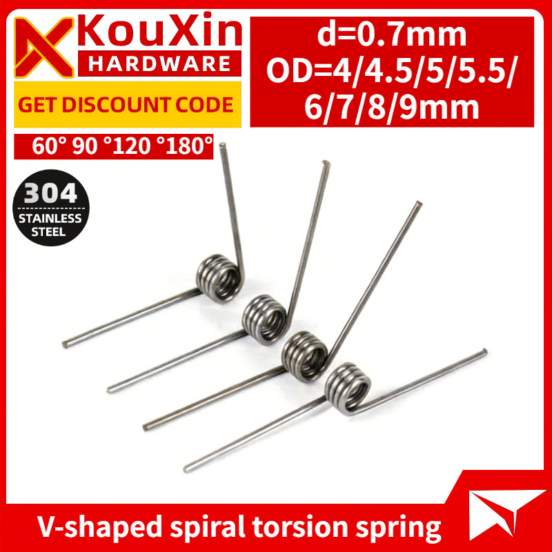 ลวดเหล็กสปริงตัว v หมุนได้ สแตนเลส 304 Sus304 d0.7mm OD4/4.5/5/5.5/6/7/8/9mm 60/90/120/180 องศา[ZTJ-