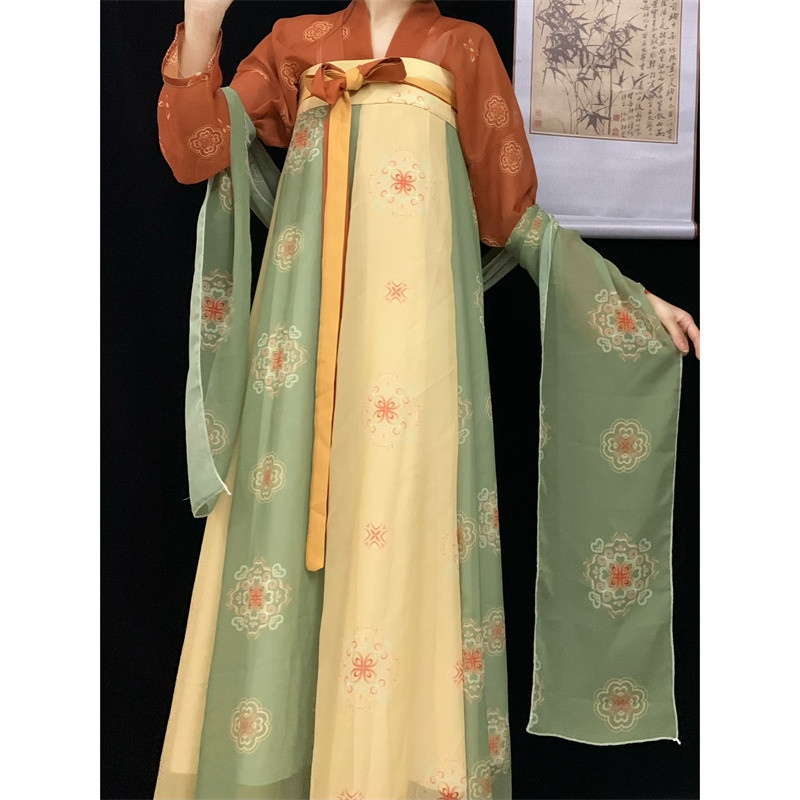 秋冬季新款新款创汉服 女 Crppying制一片式胸印花显瘦裙王金ฮั่นฝูหญิง Fuyao Tang One20260119