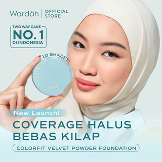 NEW! WARDAH TWC Colorfit Velvet Powder Foundation 11 g - Two Way Cake No 1 di Indonesia, Medium-to-High Coverage, Bedak Padat Tahan Lama 16 Jam Flawless Longlasting for All Skin Type, Breathable, Soft-Blur Cover, TWC Cushion Foundation Matte - Makeup