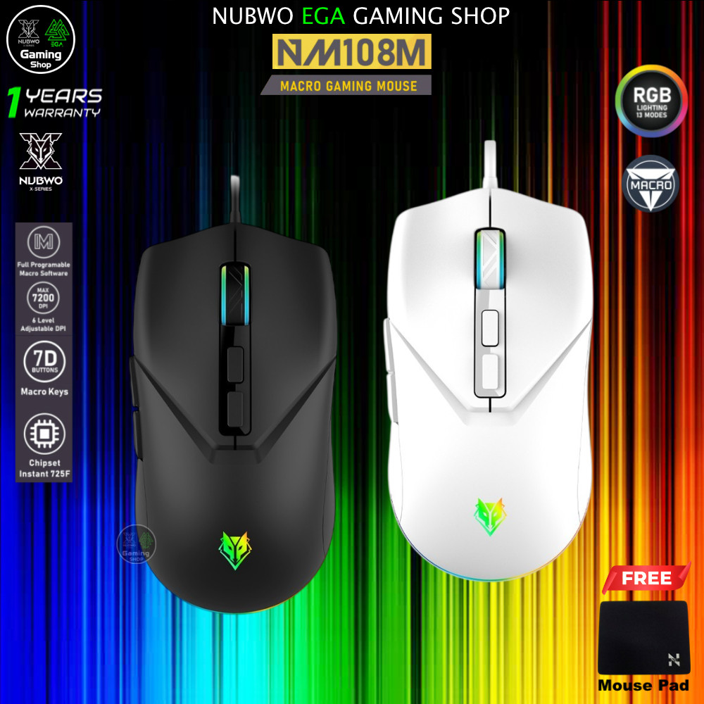 🎮 GAMING NUBWO NM108M MACRO GAMING MOUSE 7 Buttons เมาส์มาโคร เมาส์เกมมิ่ง ไฟ RGB 13 Modes Chipset Instant 725F